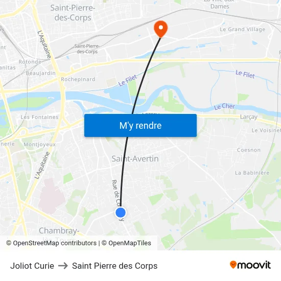 Joliot Curie to Saint Pierre des Corps map