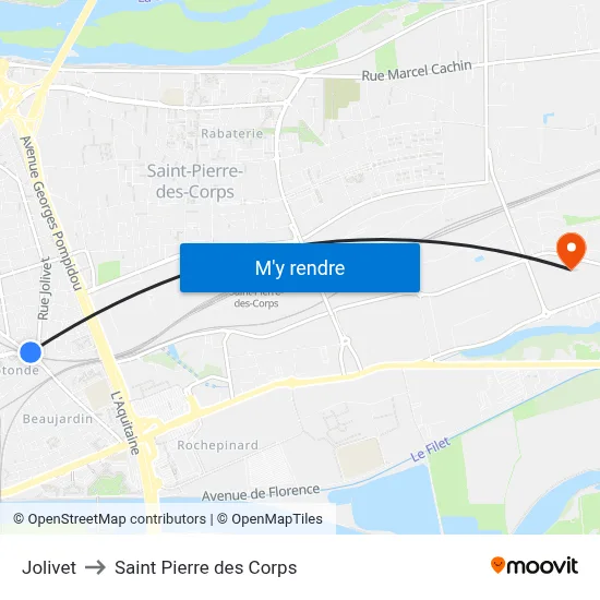 Jolivet to Saint Pierre des Corps map