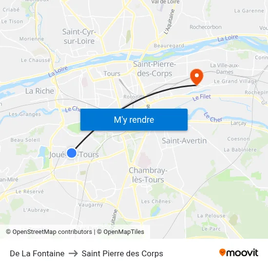 De La Fontaine to Saint Pierre des Corps map