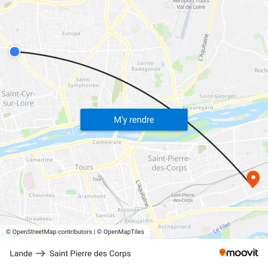 Lande to Saint Pierre des Corps map