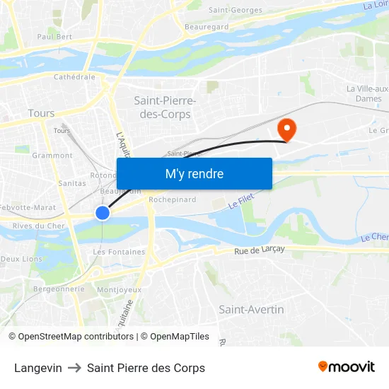 Langevin to Saint Pierre des Corps map