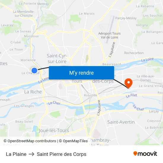 La Plaine to Saint Pierre des Corps map