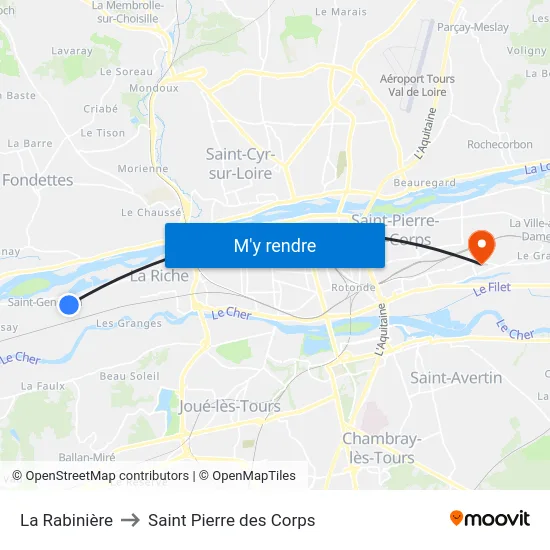 La Rabinière to Saint Pierre des Corps map