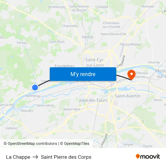 La Chappe to Saint Pierre des Corps map