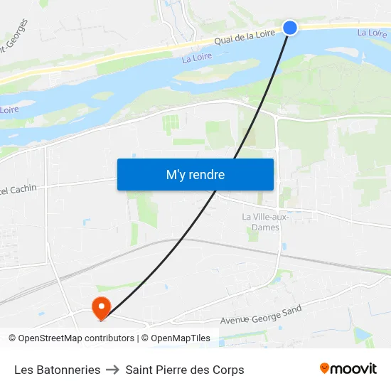 Les Batonneries to Saint Pierre des Corps map