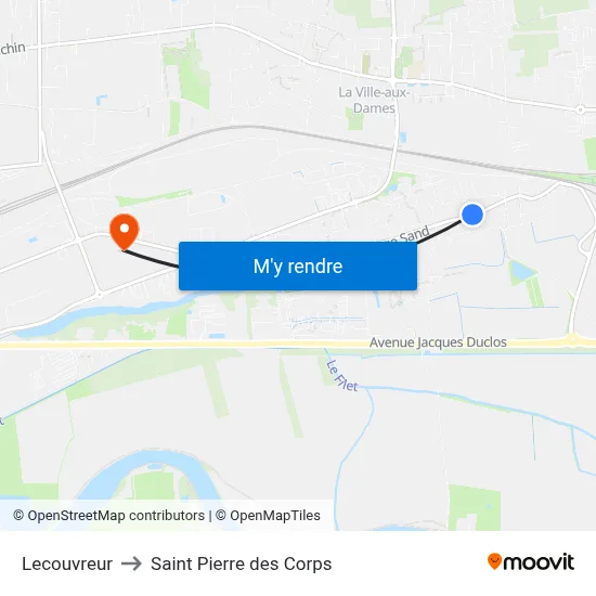 Lecouvreur to Saint Pierre des Corps map