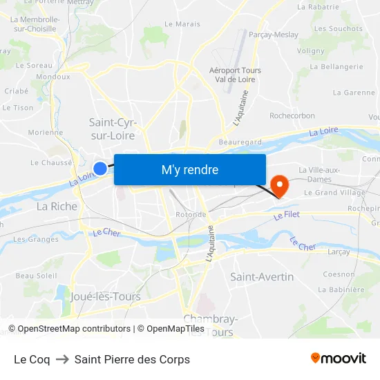 Le Coq to Saint Pierre des Corps map