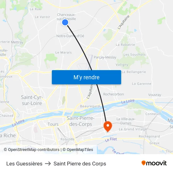 Les Guessières to Saint Pierre des Corps map