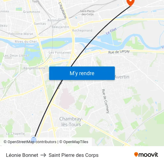 Léonie Bonnet to Saint Pierre des Corps map