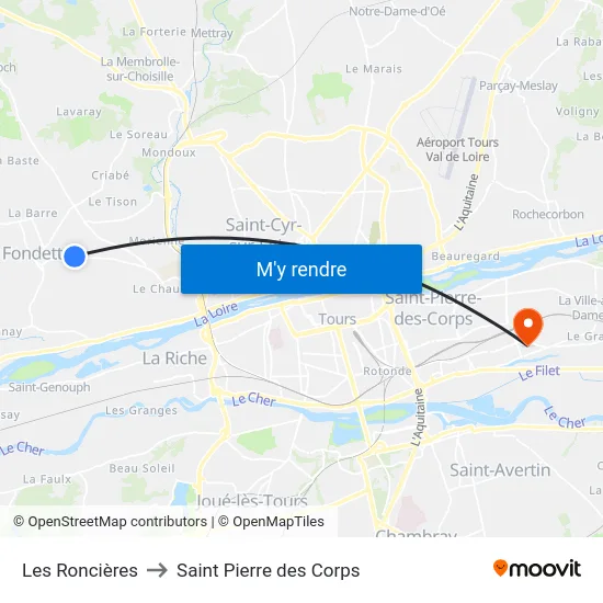 Les Roncières to Saint Pierre des Corps map