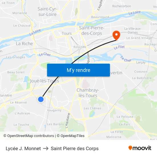 Lycée J. Monnet to Saint Pierre des Corps map