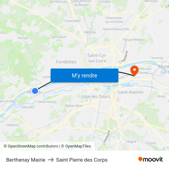 Berthenay Mairie to Saint Pierre des Corps map
