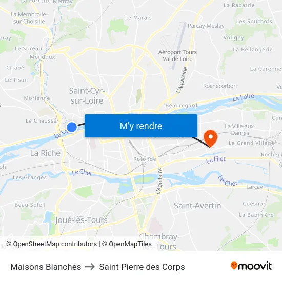 Maisons Blanches to Saint Pierre des Corps map