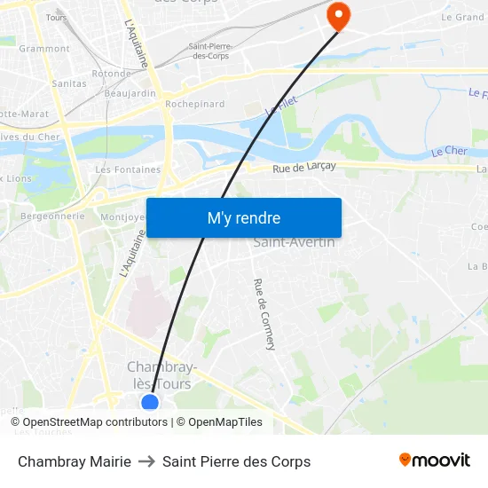 Chambray Mairie to Saint Pierre des Corps map
