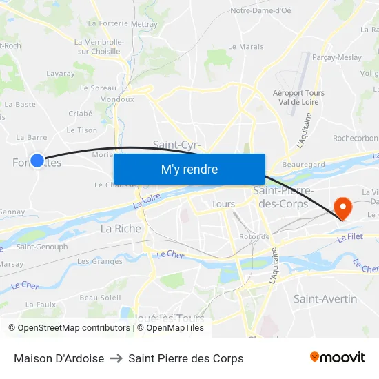Maison D'Ardoise to Saint Pierre des Corps map