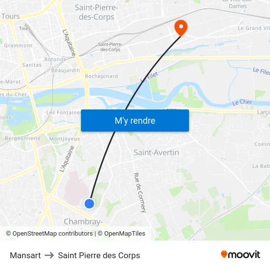 Mansart to Saint Pierre des Corps map