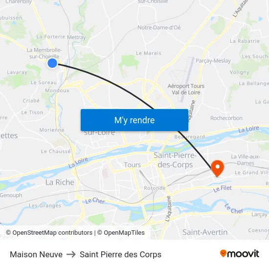 Maison Neuve to Saint Pierre des Corps map