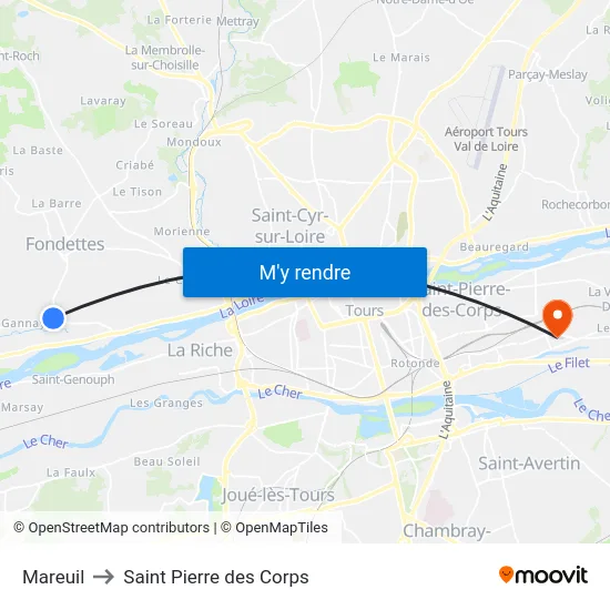 Mareuil to Saint Pierre des Corps map
