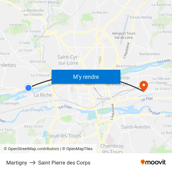 Martigny to Saint Pierre des Corps map