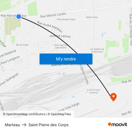 Marteau to Saint Pierre des Corps map