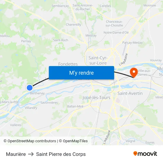 Maurière to Saint Pierre des Corps map