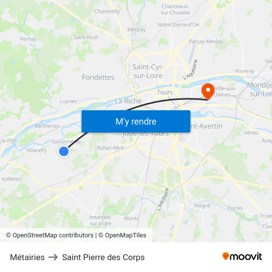 Métairies to Saint Pierre des Corps map