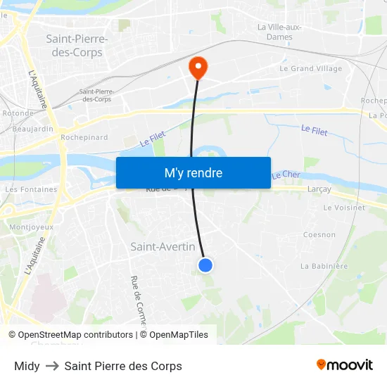 Midy to Saint Pierre des Corps map