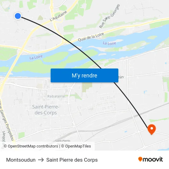 Montsoudun to Saint Pierre des Corps map