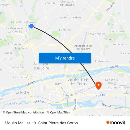 Moulin Maillet to Saint Pierre des Corps map