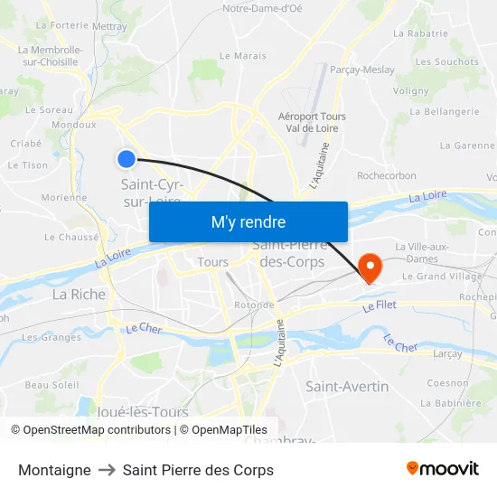 Montaigne to Saint Pierre des Corps map