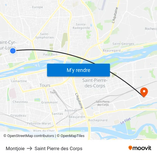 Montjoie to Saint Pierre des Corps map