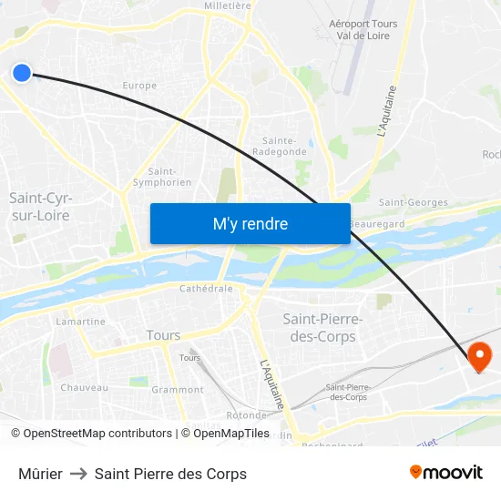 Mûrier to Saint Pierre des Corps map