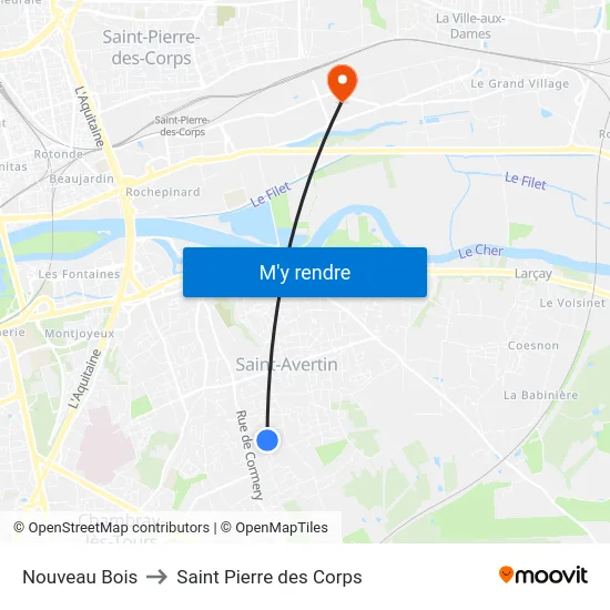 Nouveau Bois to Saint Pierre des Corps map