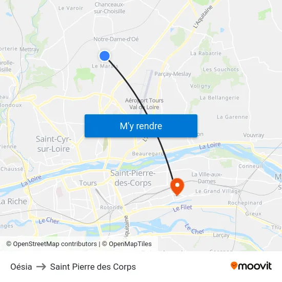 Oésia to Saint Pierre des Corps map
