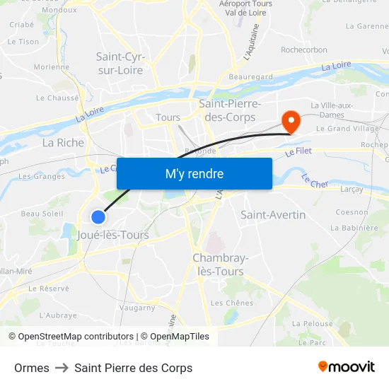 Ormes to Saint Pierre des Corps map