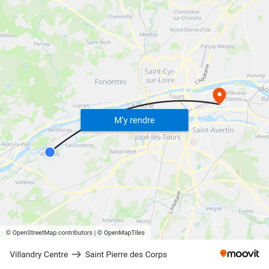 Villandry Centre to Saint Pierre des Corps map