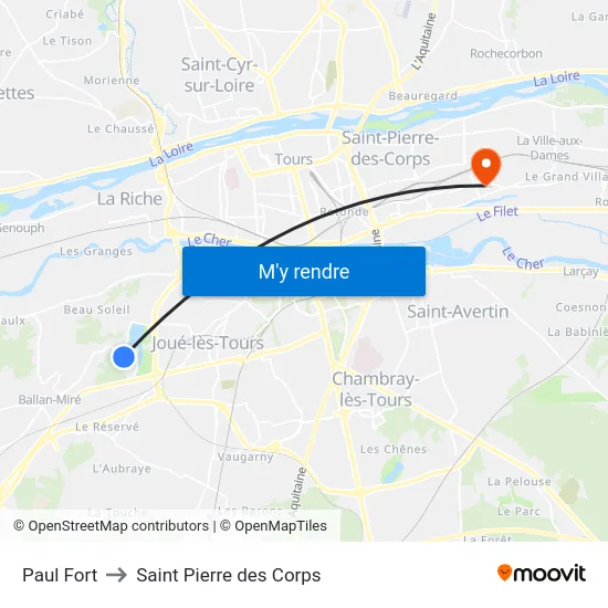 Paul Fort to Saint Pierre des Corps map