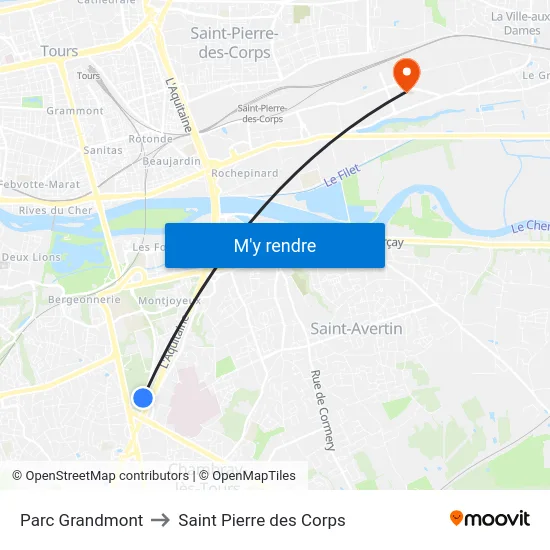 Parc Grandmont to Saint Pierre des Corps map