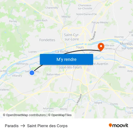 Paradis to Saint Pierre des Corps map