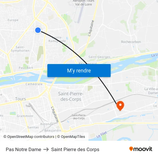 Pas Notre Dame to Saint Pierre des Corps map