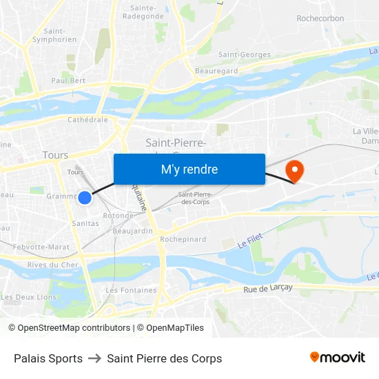 Palais Sports to Saint Pierre des Corps map
