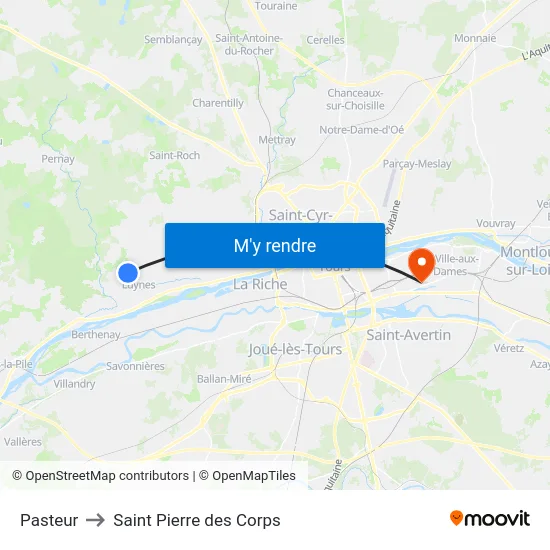 Pasteur to Saint Pierre des Corps map