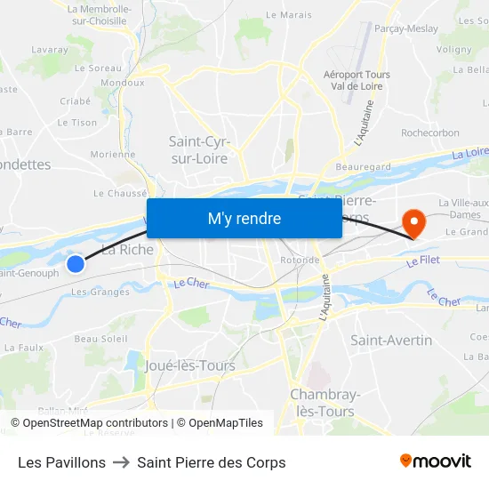 Les Pavillons to Saint Pierre des Corps map