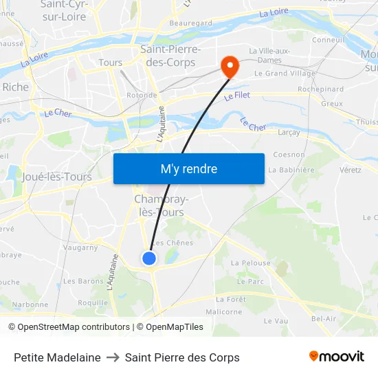 Petite Madelaine to Saint Pierre des Corps map
