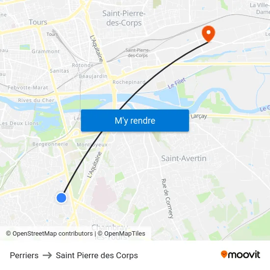 Perriers to Saint Pierre des Corps map