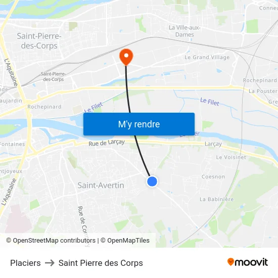 Placiers to Saint Pierre des Corps map
