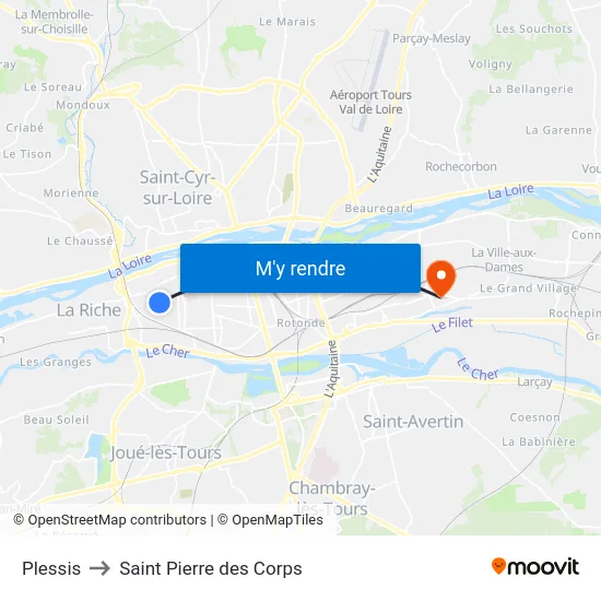 Plessis to Saint Pierre des Corps map