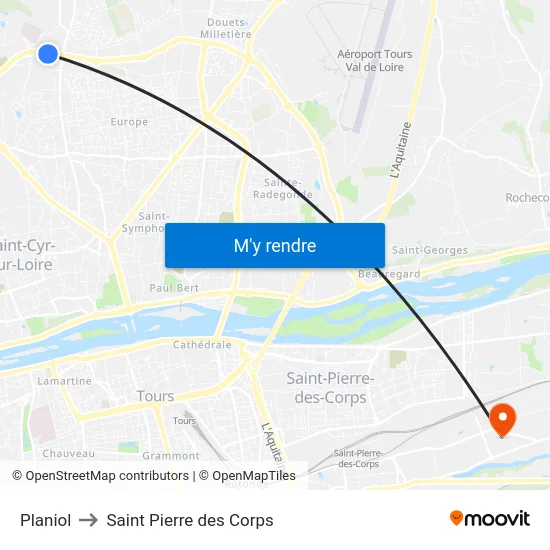 Planiol to Saint Pierre des Corps map