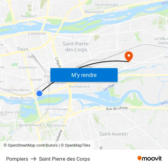 Pompiers to Saint Pierre des Corps map