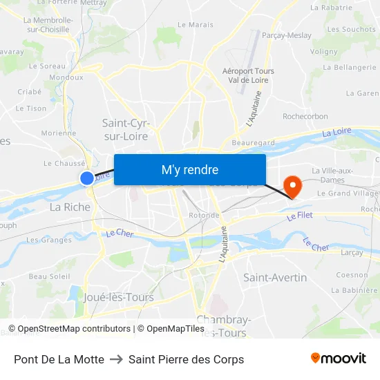 Pont De La Motte to Saint Pierre des Corps map